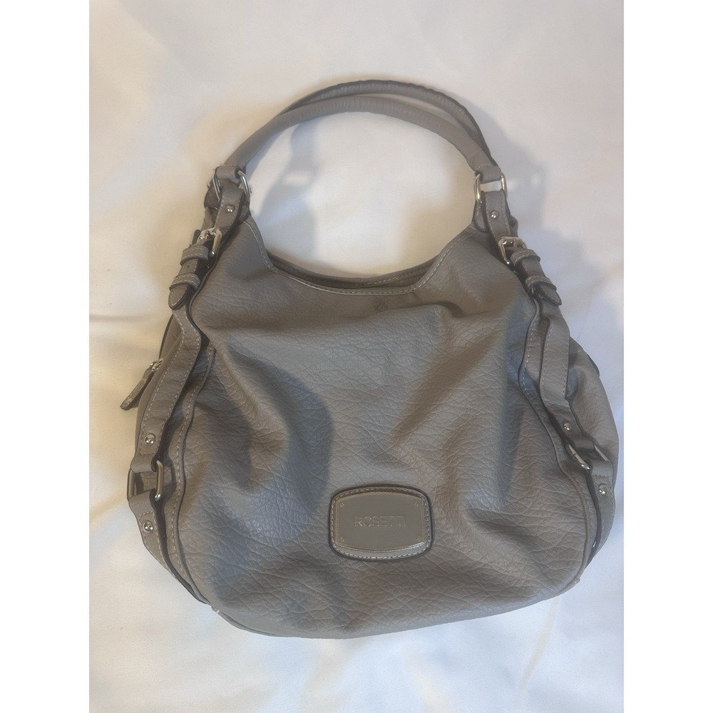 Rosetti Gray Faux Leather Hobo Shoulder Bag Slouch Handbag Purse